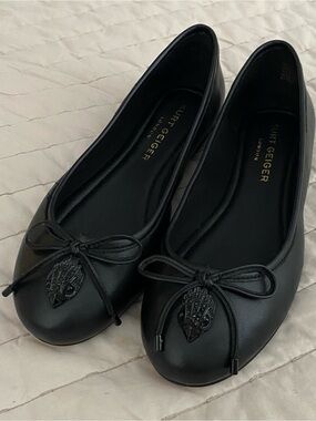 Kurt Geiger Black Leather Bow Ballet Flats